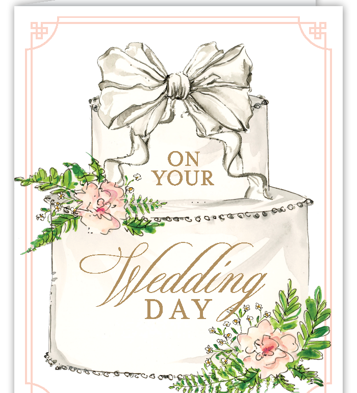 Rosanne Beck Wedding Day Cake card — handpainted tiered wedding cake design. Available at Be Charmed