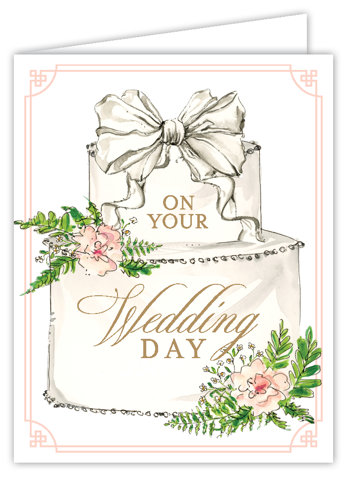 Rosanne Beck Wedding Day Cake card — handpainted tiered wedding cake design. Available at Be Charmed