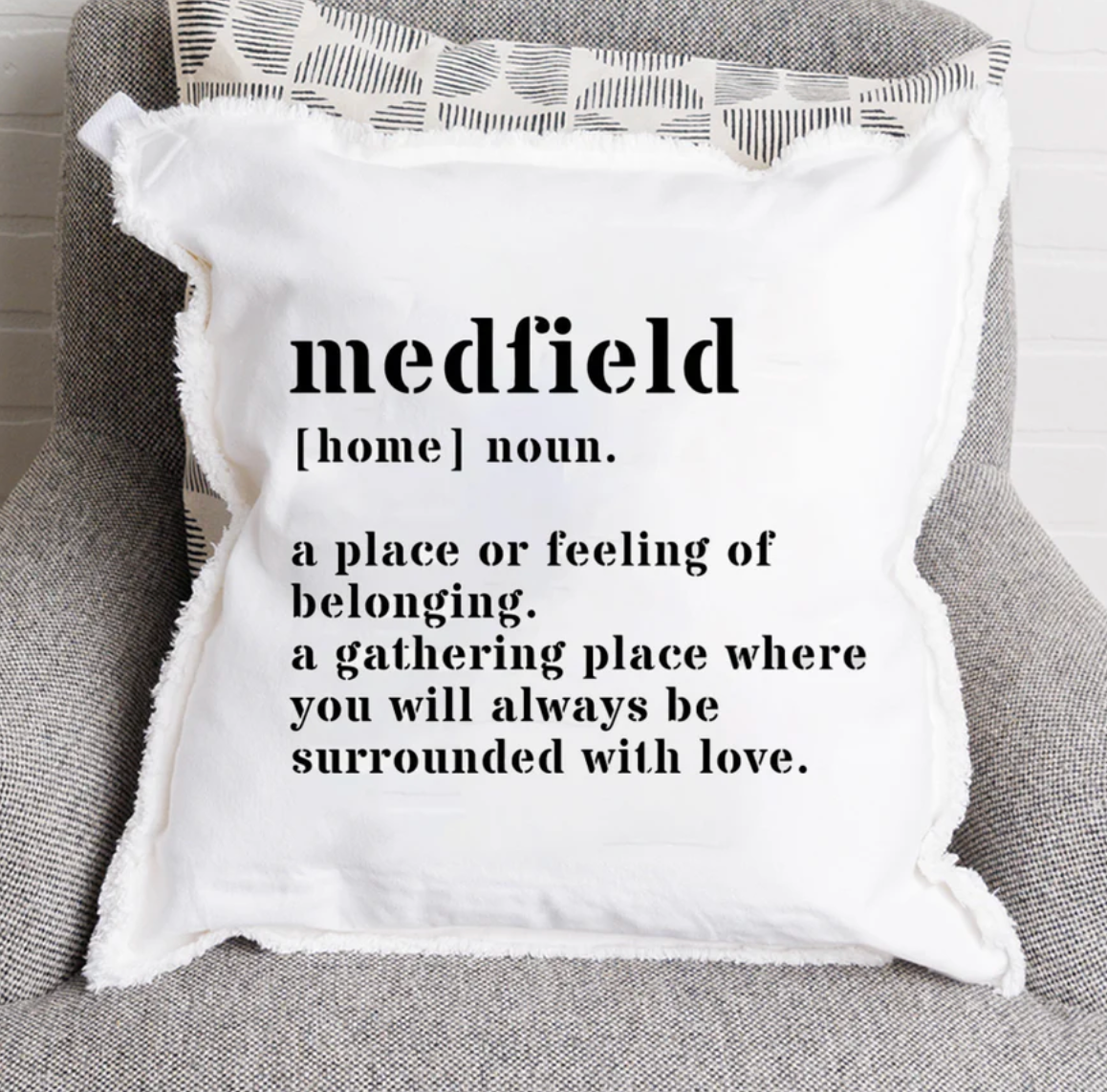 Rustic Marlin 20x20 Pillow featuring Medfield definition. Perfect hometown décor or thoughtful local gift. Available at Be Charmed