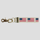 Rustic Marlin 50 Stars Flag Keychain featuring a handcrafted American flag design, perfect for patriotic displays. Available at Be Charmed.