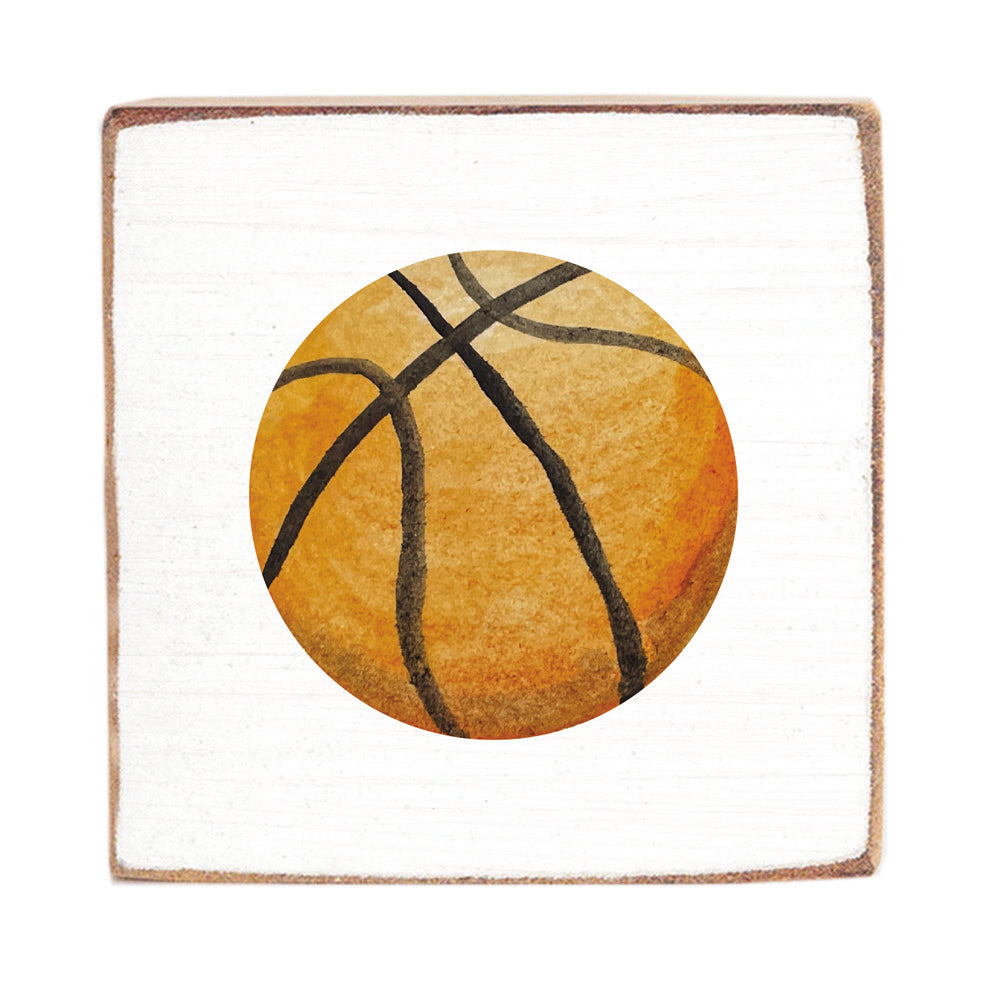 Rustic Marlin 6x6 Block with Basketball design. Handcrafted rustic sports décor and basketball gift. Available at Be Charmed.