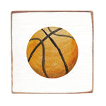 Rustic Marlin 6x6 Block with Basketball design. Handcrafted rustic sports décor and basketball gift. Available at Be Charmed.