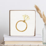 Rustic Marlin gold solitaire 6 x 6 block sign with elegant minimalist décor style, Available at Be Charmed