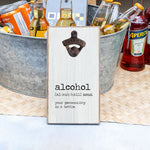 Rustic Marlin Bottle Opener with Alcohol Definition design. Fun bar accessory or gift. Available at Be Charmed