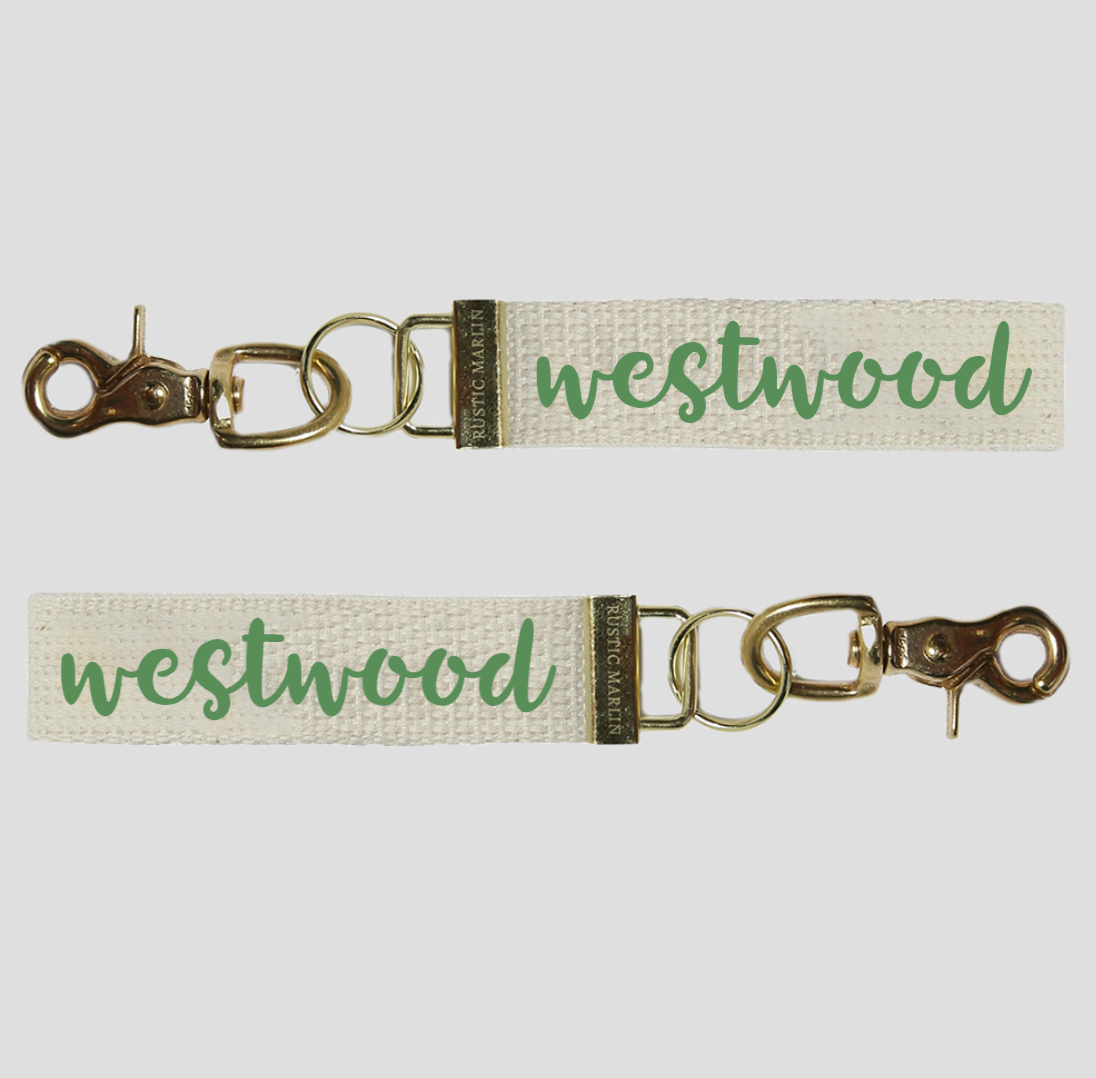 Rustic Marlin Keychain featuring Westwood. Perfect hometown accessory or souvenir gift. Available at Be Charmed
