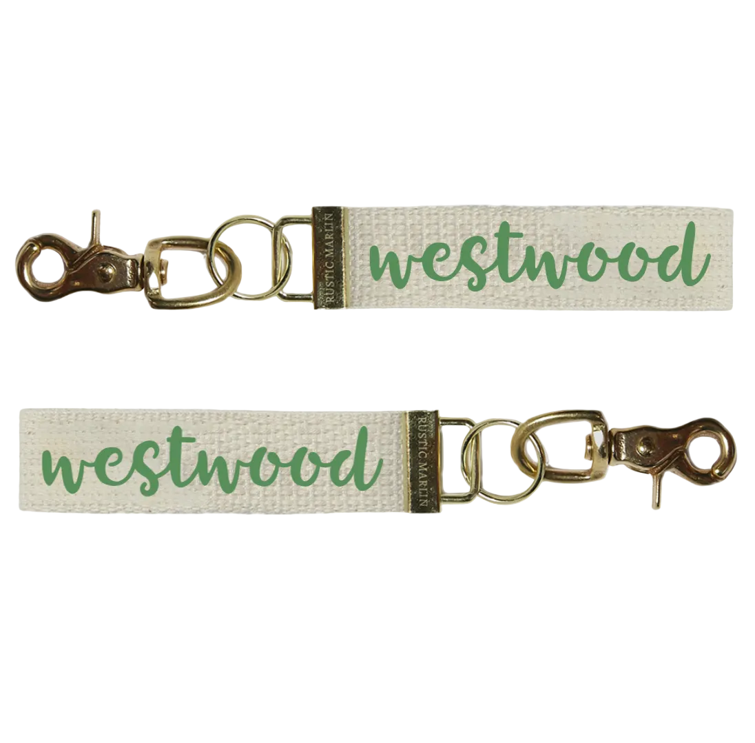 Rustic Marlin Keychain featuring Westwood. Perfect hometown accessory or souvenir gift. Available at Be Charmed