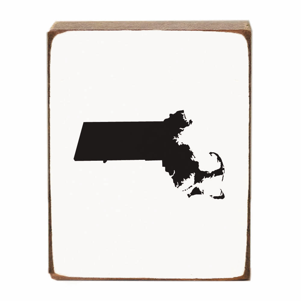 Rustic Marlin Massachusetts Wood Block - Handcrafted reclaimed wood decor showcasing Massachusetts silhouette available at Be Charmed.
