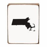 Rustic Marlin Massachusetts Wood Block - Handcrafted reclaimed wood decor showcasing Massachusetts silhouette available at Be Charmed.