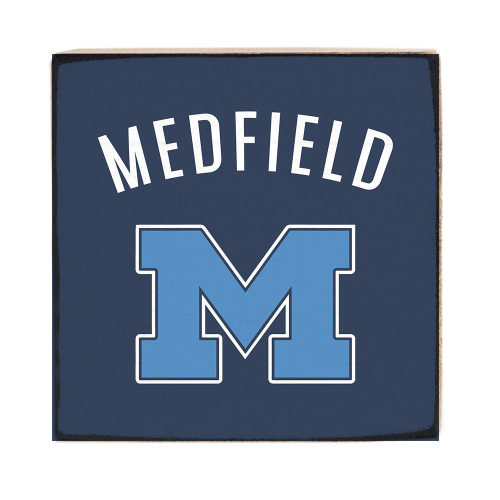 Rustic Marlin Medfield arched 6 x 6 block sign with hometown décor style, Available at Be Charmed