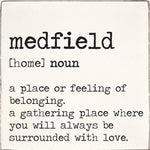 Rustic Marlin Medfield Definition 6x6 Block with a heartfelt definition of Medfield on hand-painted wood—perfect for hometown pride, available at Be Charmed