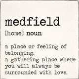 Rustic Marlin Medfield Definition 6x6 Block with a heartfelt definition of Medfield on hand-painted wood—perfect for hometown pride, available at Be Charmed