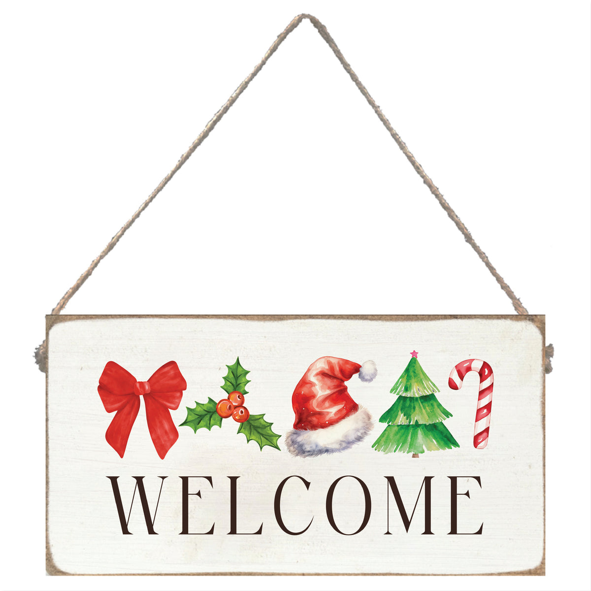 Rustic Marlin Twine Sign with Christmas Icons design. Handcrafted rustic holiday décor accent. Available at Be Charmed.