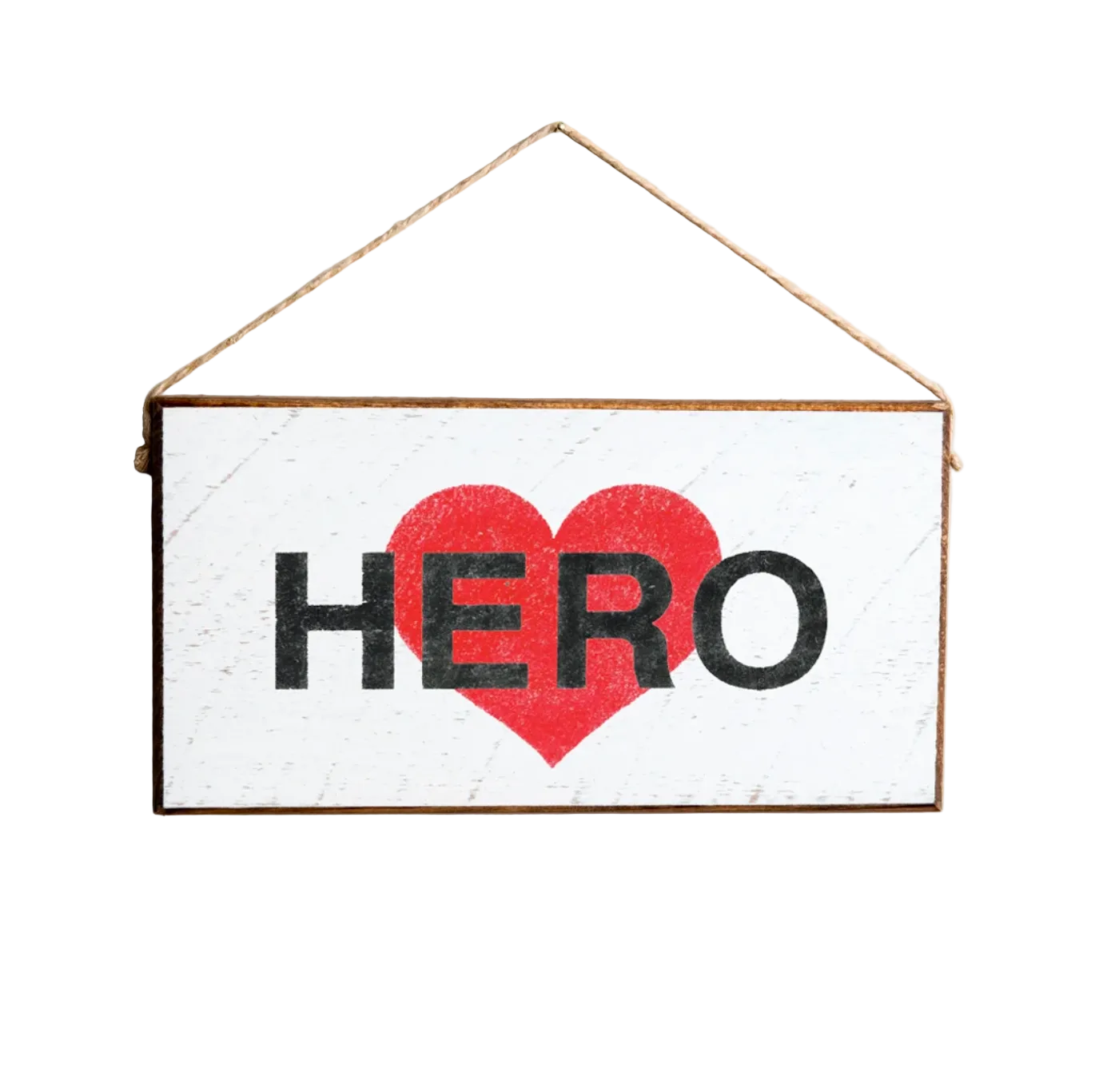 Rustic Marlin Hero twine hanging sign honoring strength and courage with rustic style, meaningful home décor accent, Available at Be Charmed