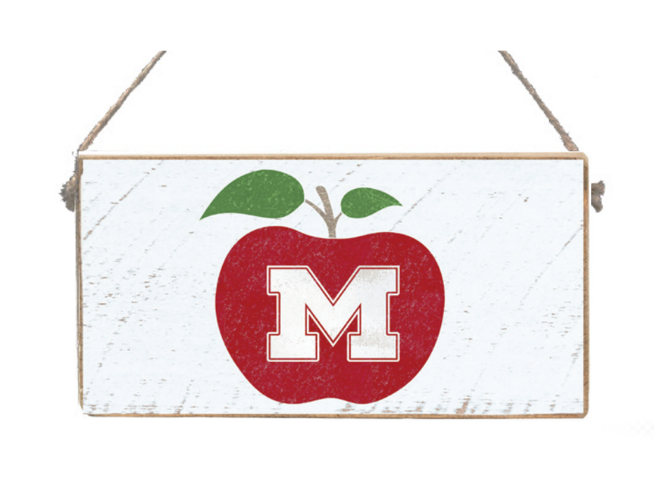 Rustic Marlin M Apple twine hanging sign with farmhouse style apple design, charming home décor accent, Available at Be Charmed