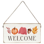 Rustic Marlin Twine Sign with “Welcome Fall” text. Handcrafted seasonal décor with rustic charm. Available at Be Charmed.