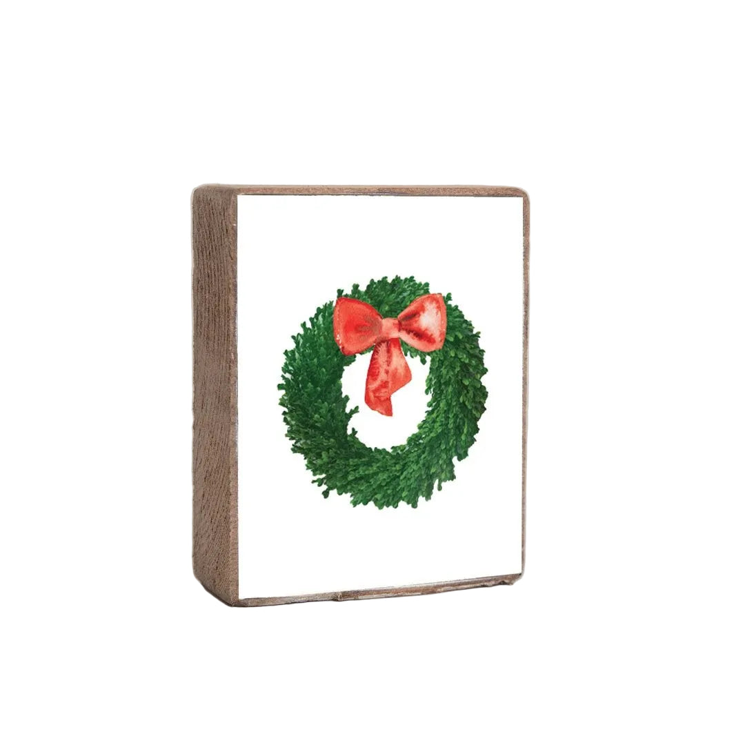 Rustic Marlin Wood Block with Watercolor Wreath design. Perfect seasonal or everyday décor. Available at Be Charmed