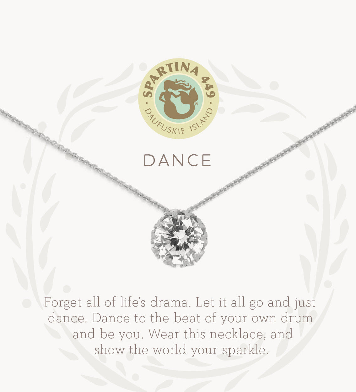 Spartina 449 Dance necklace on message card with 18" gold-tone chain and inspirational charm. Elegant gift jewelry. Available at Be Charmed.