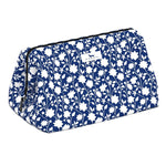 Blue floral patterned toiletry bag on a white background. Available at Be Charmed