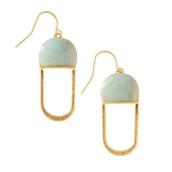Scout Curated Wears Amazonite/Gold Modern Stone Chandelier Earrings with natural stones and gold accents, available at Be Charmed.