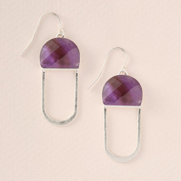 Scout Curated Wears Amethyst/Silver Modern Stone Chandelier Earrings with natural stones and gold accents, available at Be Charmed.