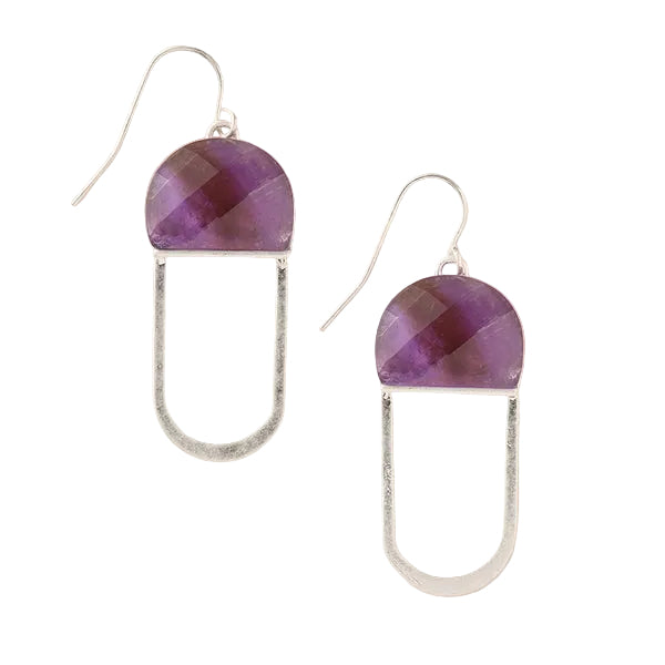 Scout Curated Wears Amethyst/Silver Modern Stone Chandelier Earrings with natural stones and gold accents, available at Be Charmed.