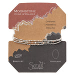 Displayed on Card Delicate Moonstone Bracelet by Scout Curated Wears. Features dainty beads and the Stone of Balance for harmony and calm. Lightweight. Available at Be Charmed.