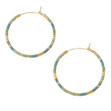 Scout Curated Wears Earrings Chromacolor Miyuki Small Hoop Turquoise Mint/Gold; A pair of gold-colored hoop earrings with turquoise mint beads mixed in, displayed against a white background. Available at Be Charmed