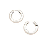Pair of silver hoop earrings on a white background. Available at Be Charmed