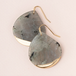 Stone Dipped Teardrop Earrings in Labradorite/Gold by Scout Curated Wears. Shimmering gemstone with gold-dipped finish. Lightweight. Available at Be Charmed.