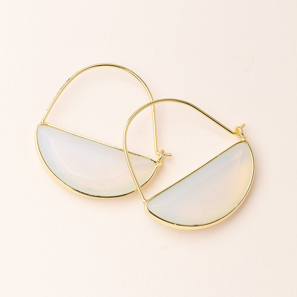 Stone Prism Hoop Earrings in Opalite/Gold by Scout Curated Wears. Shimmering opalite on sleek gold hoops. Lightweight and elegant. Available at Be Charmed.