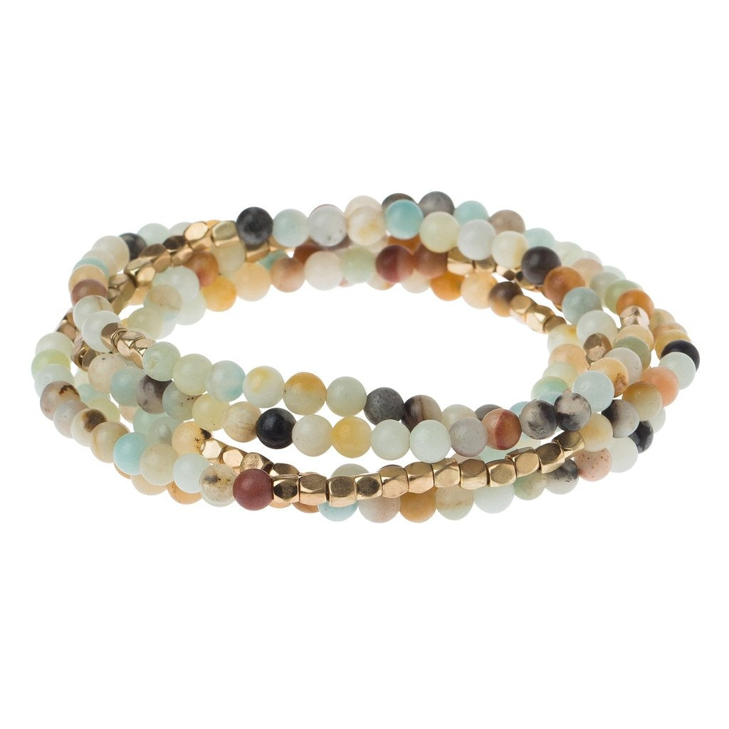 Stone Wrap Bracelet/Necklace in Amazonite by Scout Curated Wears. Amazonite inspires courage and calm confidence. Lightweight and stylish. Available at Be Charmed.