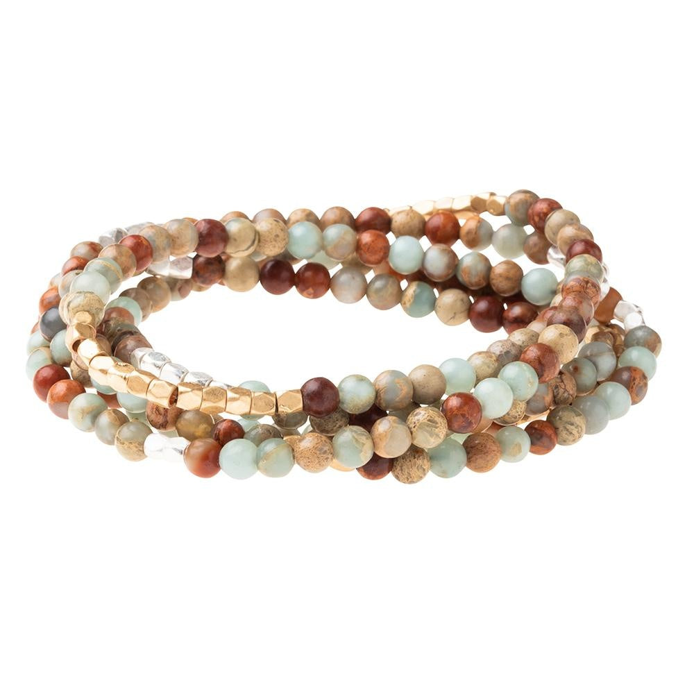 Stone Wrap Bracelet/Necklace in Aqua Terra by Scout Curated Wears. Promotes peace and serenity. Versatile, calming design. Available at Be Charmed.