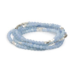 Blue Lace Agate/Silver Stone of Clarity:
Scout Curated Wears Stone Wrap – versatile beaded strand worn as wrap bracelet or necklace with natural stones, available at Be Charmed.