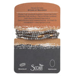 Displayed on Card Stone Wrap Bracelet/Necklace in River Stone by Scout Curated Wears. Promotes grounding and balance. Versatile, lightweight design. Available at Be Charmed.