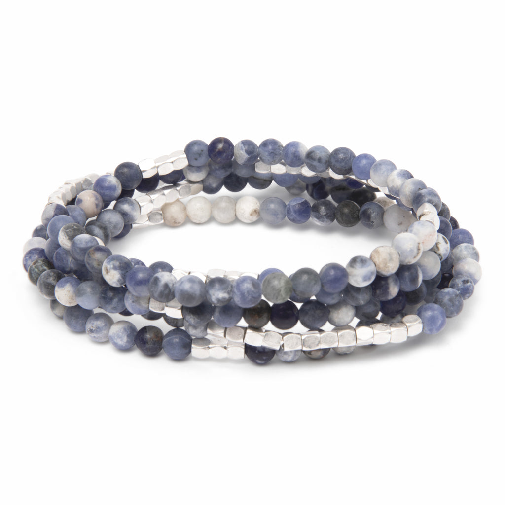 Sodalite/Silver Stone of Intuition Alt Text:
Scout Curated Wears Stone Wrap – versatile beaded strand worn as wrap bracelet or necklace with natural stones, available at Be Charmed.