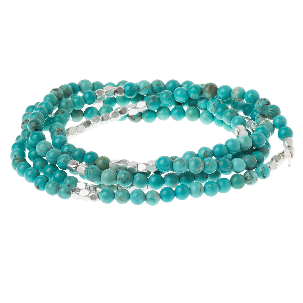 Turquoise/Silver Stone of the Sky Scout Curated Wears Stone Wrap – versatile beaded strand worn as wrap bracelet or necklace with natural stones, available at Be Charmed.