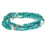Turquoise/Silver Stone of the Sky Scout Curated Wears Stone Wrap – versatile beaded strand worn as wrap bracelet or necklace with natural stones, available at Be Charmed.