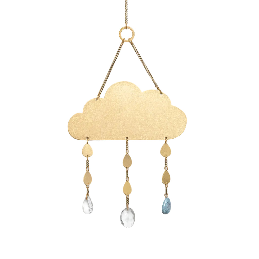 Decorative cloud-shaped hanging suncatcher with chain and crystal-like beads on a white background. Available at Be Charmed