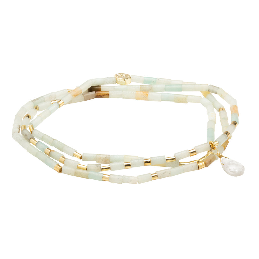 Teardrop Stone Wrap in Amazonite, Howlite & Gold by Scout Curated Wears. Promotes calm and courage. Versatile and lightweight. Available at Be Charmed.