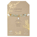 Displayed on card Teardrop Stone Wrap in Amazonite, Howlite & Gold by Scout Curated Wears. Promotes calm and courage. Versatile and lightweight. Available at Be Charmed.
