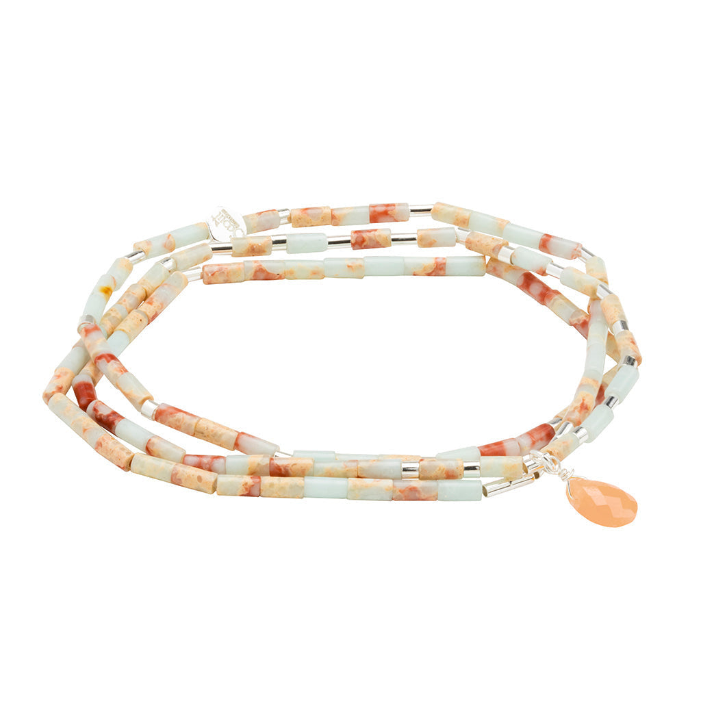 Teardrop Stone Wrap in Aqua Terra, Sunstone & Silver by Scout Curated Wears. Inspires peace and calm. Versatile design. Available at Be Charmed.