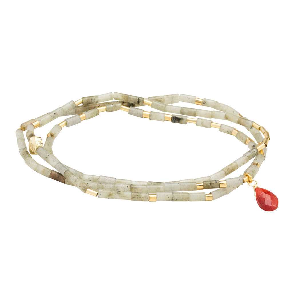 Teardrop Stone Wrap in Labradorite, Fuchsia & Gold by Scout Curated Wears. Enhances intuition, magic & transformation. Available at Be Charmed.