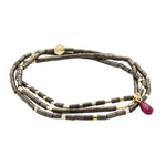 Teardrop Stone Wrap in Pyrite, Fuchsia & Gold by Scout Curated Wears. Adds sparkle and vibrant energy. Wear as necklace or bracelet. Available at Be Charmed.