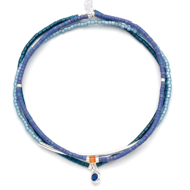 Cobalt/Silver Scout Curated Wears Tonal Chromacolor Miyuki Bracelet Trio – three colorful beaded bracelets handcrafted for stacking and layering, available at Be Charmed.
