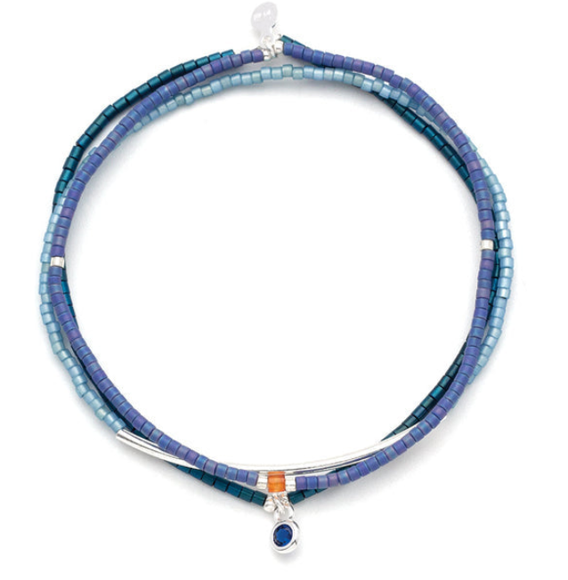 Cobalt/Silver Scout Curated Wears Tonal Chromacolor Miyuki Bracelet Trio – three colorful beaded bracelets handcrafted for stacking and layering, available at Be Charmed.