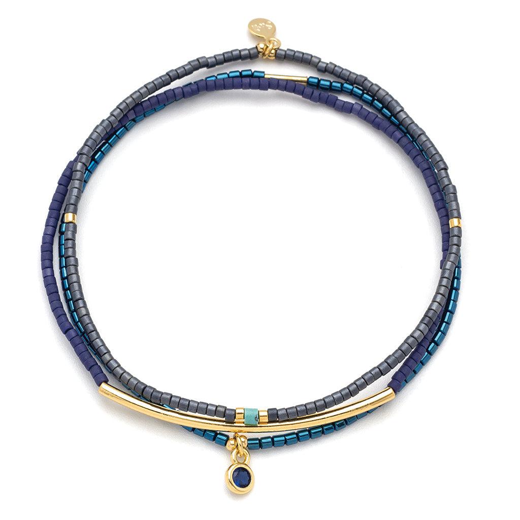 Navy/Gold Scout Curated Wears Tonal Chromacolor Miyuki Bracelet Trio – three colorful beaded bracelets handcrafted for stacking and layering, available at Be Charmed.