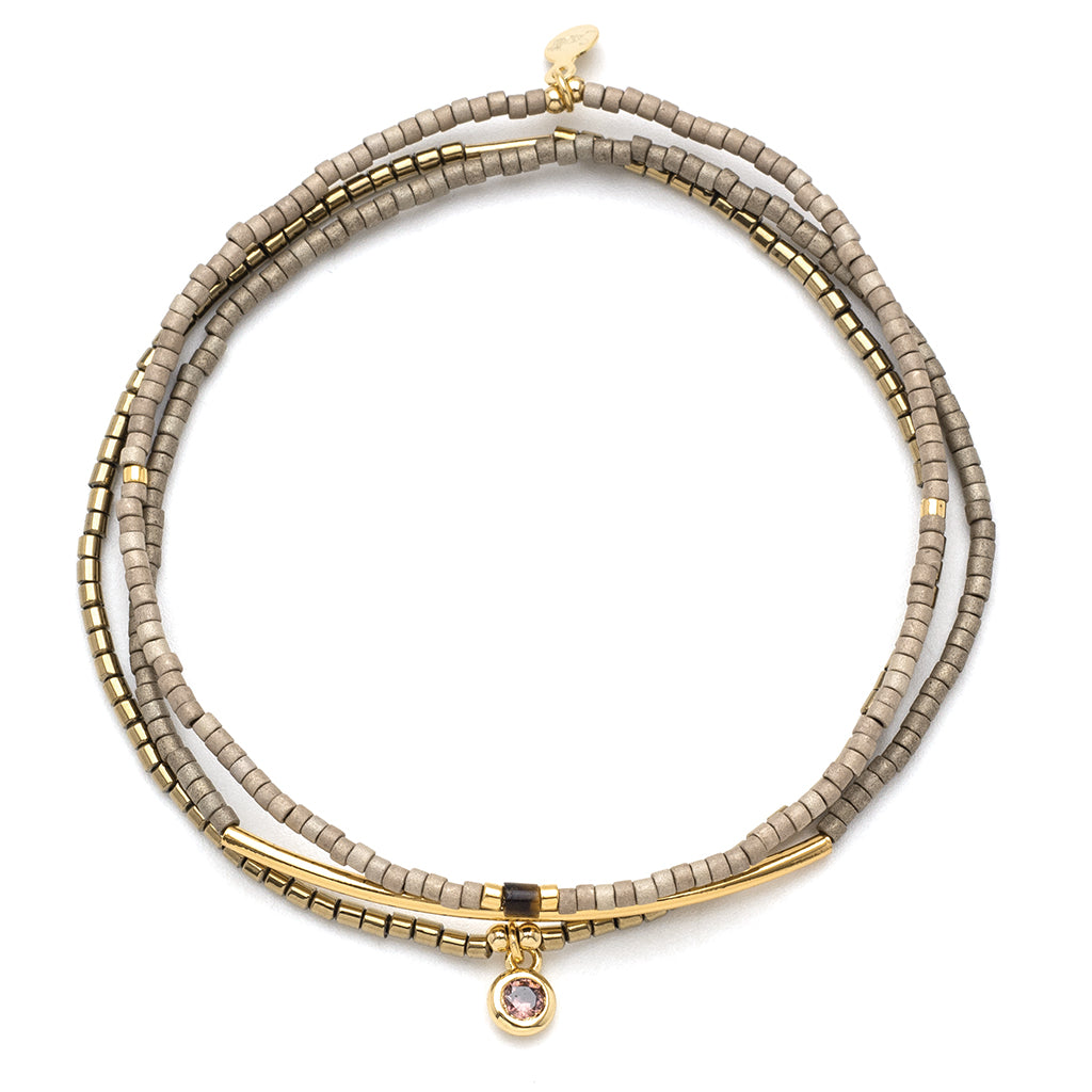 Pewter/Gold Scout Curated Wears Tonal Chromacolor Miyuki Bracelet Trio – three colorful beaded bracelets handcrafted for stacking and layering, available at Be Charmed.