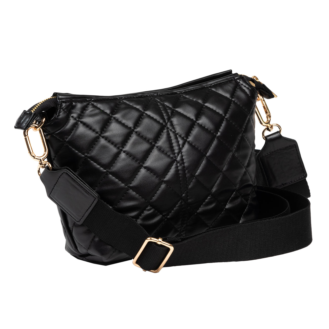 Scout Black Quilted Emily crossbody bag with adjustable strap & zippered compartments – available at Be Charmed