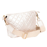 Scout Champagne Quilted Emily crossbody bag with adjustable strap & zippered compartments – available at Be Charmed