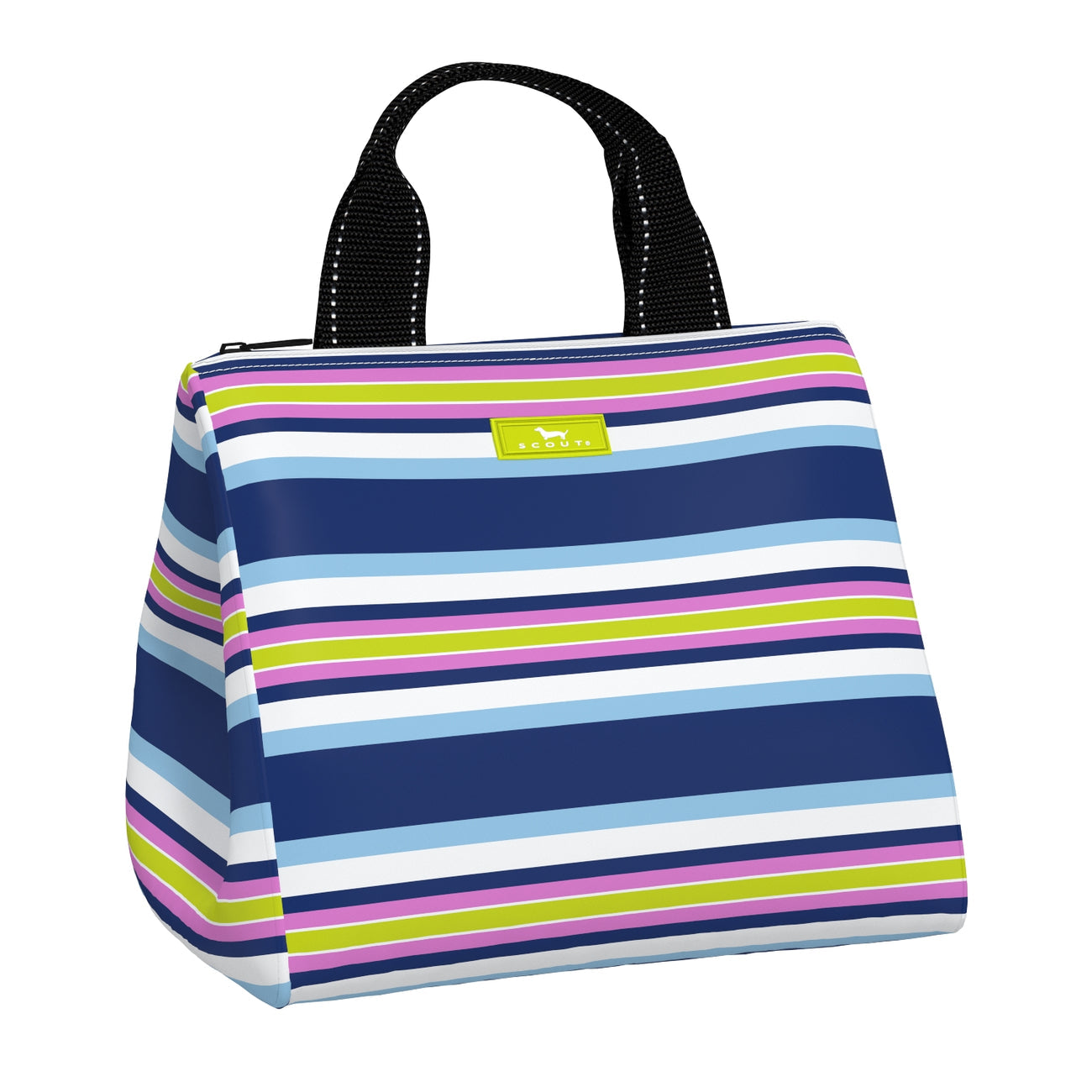 Fall in Line SCOUT Eloise Lunch Tote – quilted insulated lunch bag 10.25″W × 10″H × 7.25″D, holds up to 10 lb, foam‑lined interior, exterior Velcro pocket, wipes clean. Available at Be Charmed 
